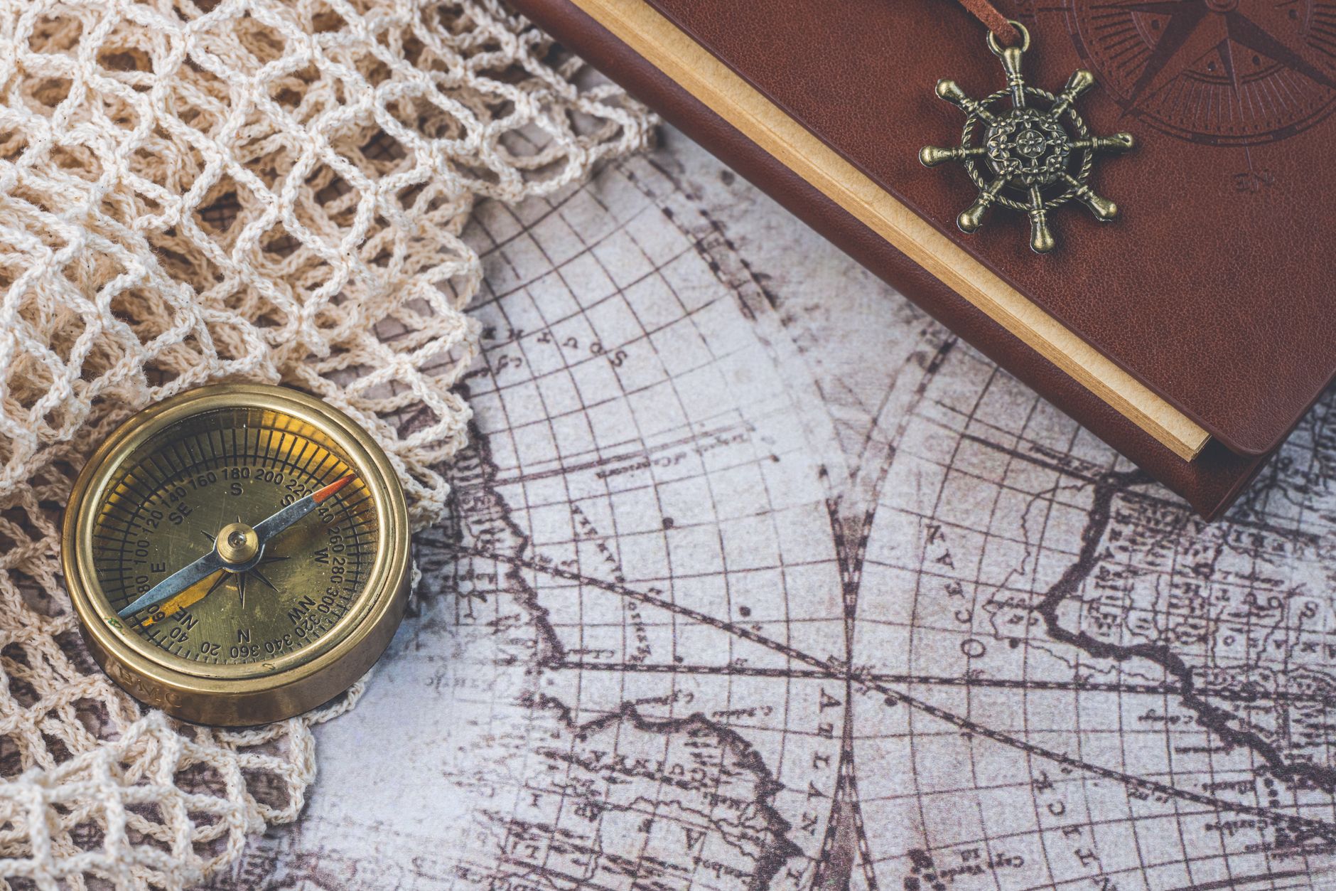 Custom itinerary notebook with antique compass